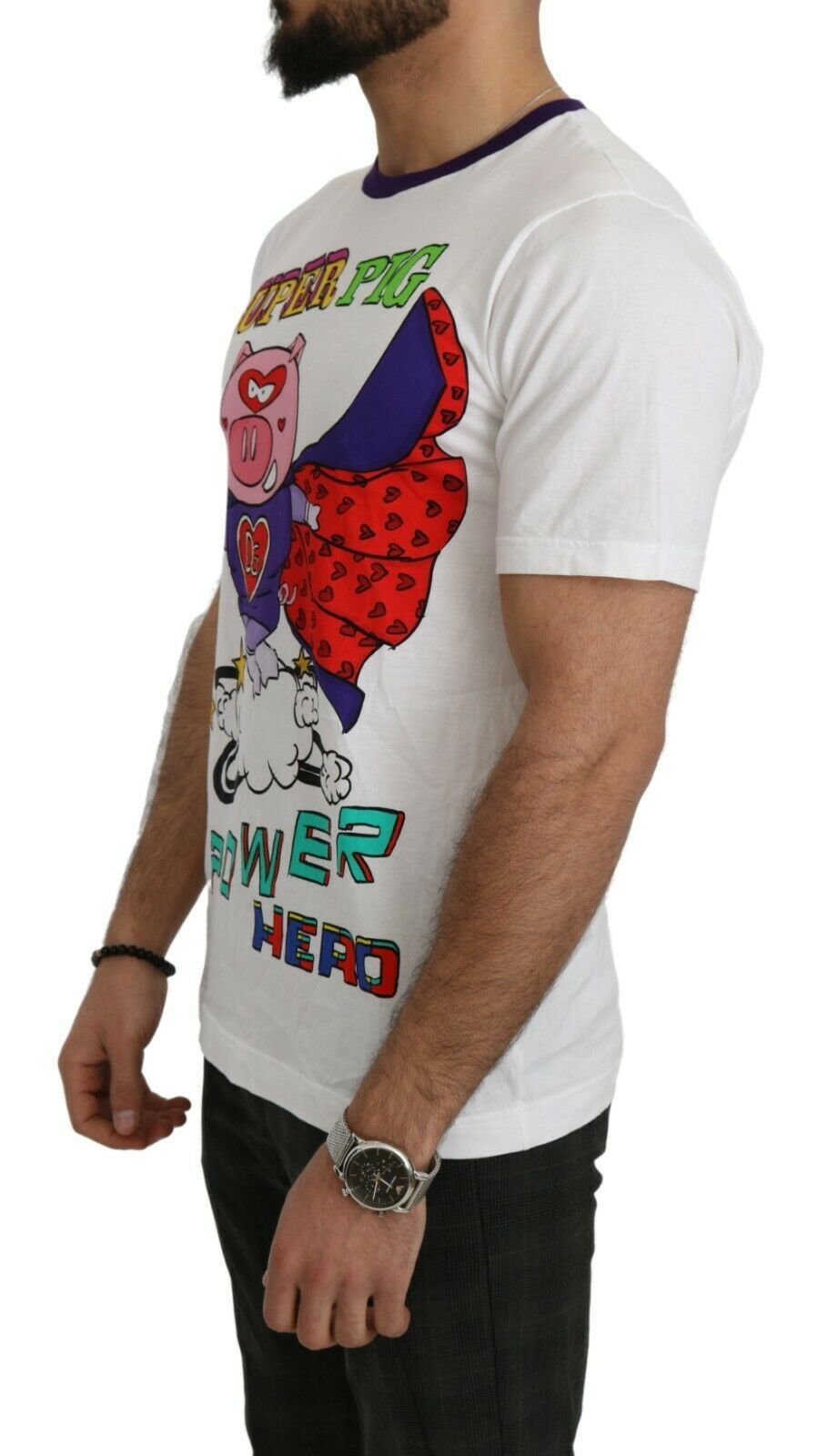  - Chic White Cotton Pig Motif Tee