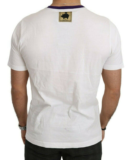  - Chic White Cotton Pig Motif Tee