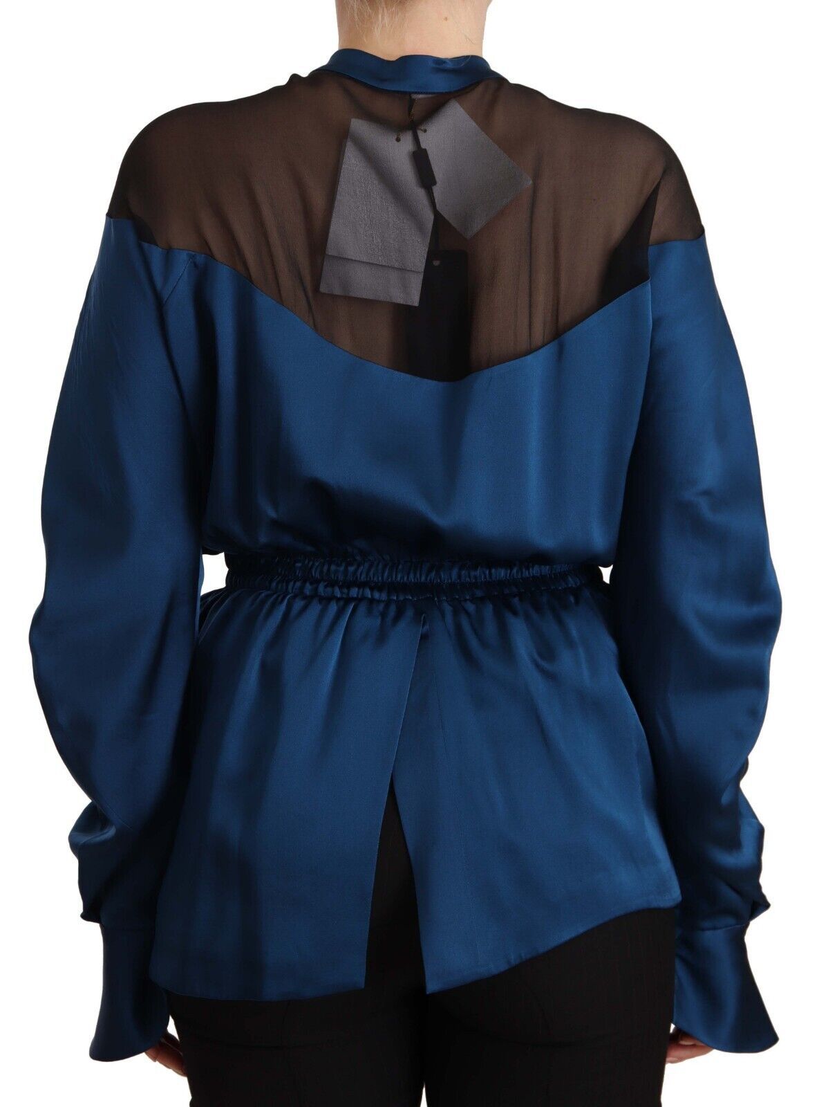  - Elegant Crew Neck Silk Blouse in Blue