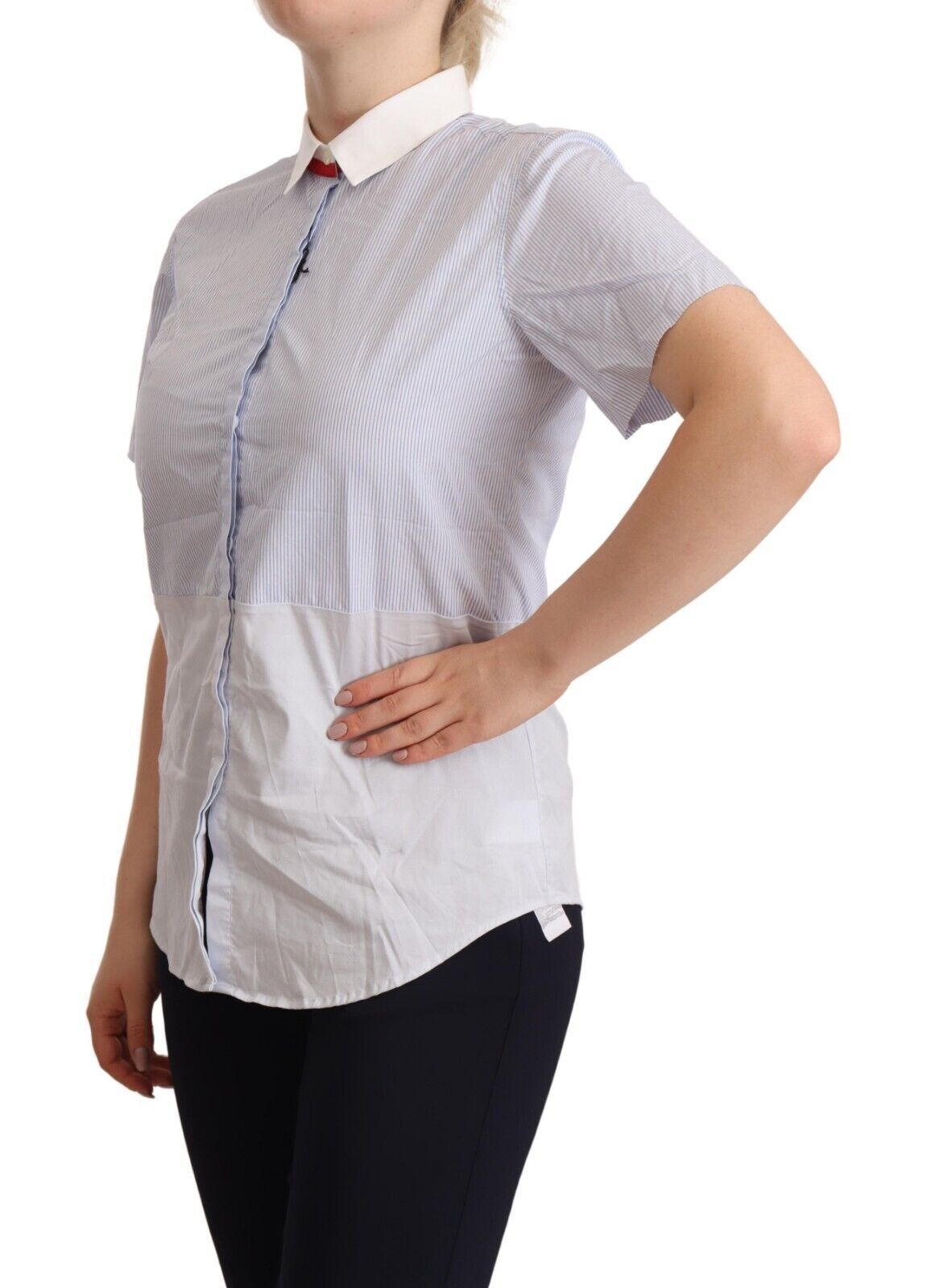  - Chic Light Blue Polished Cotton Polo Top