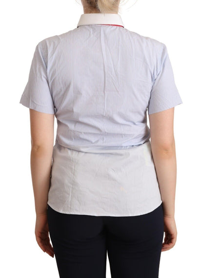  - Chic Light Blue Polished Cotton Polo Top