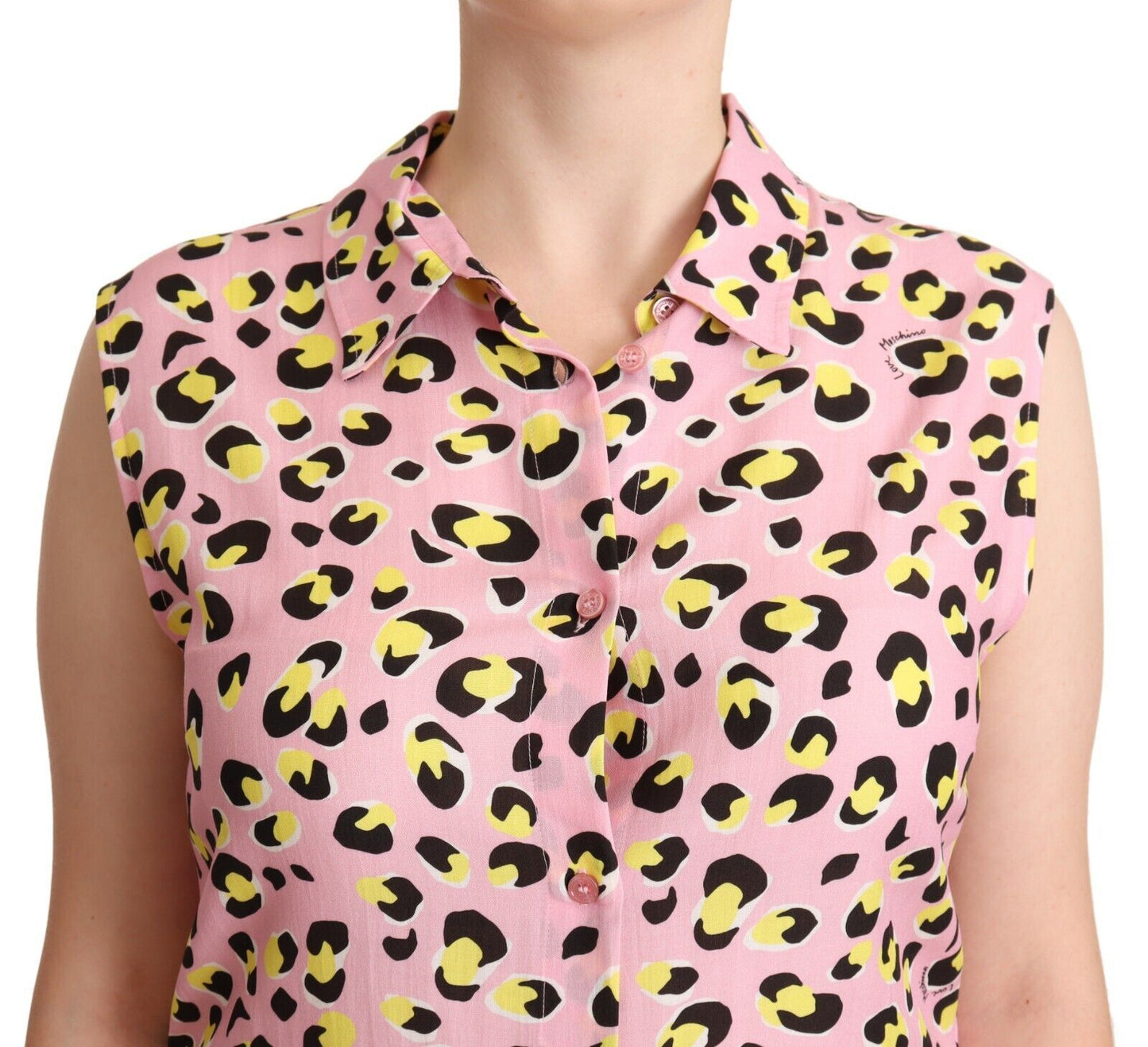  - Sleeveless Leopard Print Polo Top