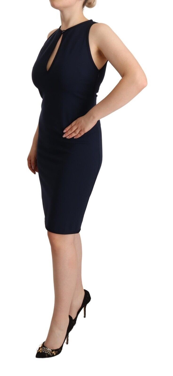  - Sleeveless Navy Knee-Length Sheath Dress