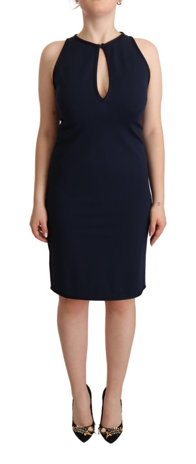 Sleeveless Navy Knee-Length Sheath Dress