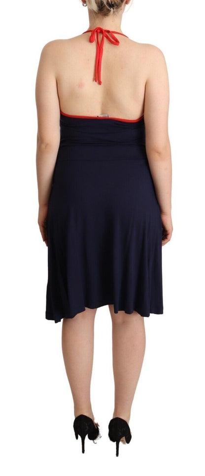  - Navy Blue Cotton Midi Halter Dress