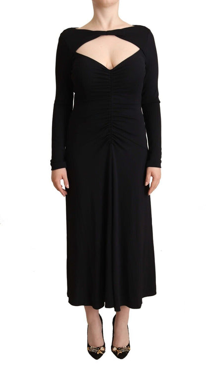  - Elegant Black Nylon Stretch Maxi Dress