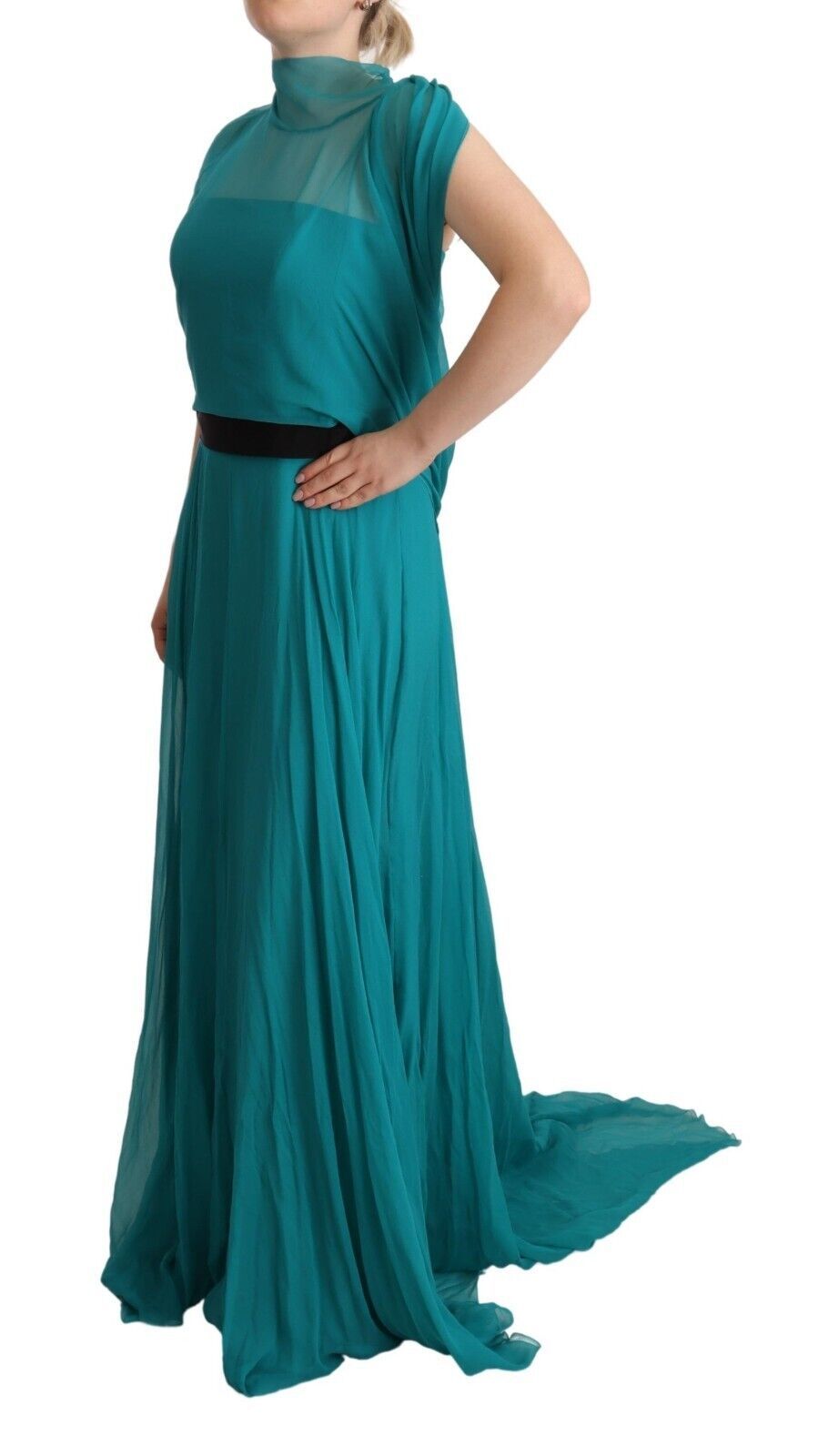 Elegant Silk A-Line Long Dress in Blue - The Luxe Alliance