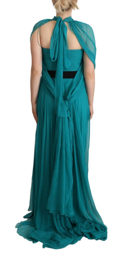 Elegant Silk A-Line Long Dress in Blue - The Luxe Alliance