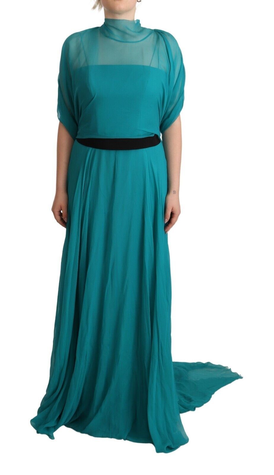 Elegant Silk A-Line Long Dress in Blue - The Luxe Alliance