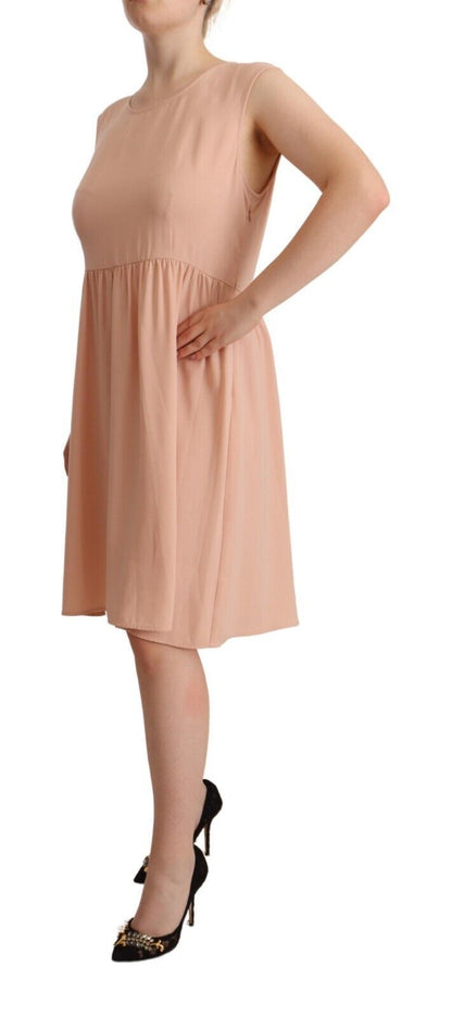  - Elegant Beige Sleeveless Shift Dress