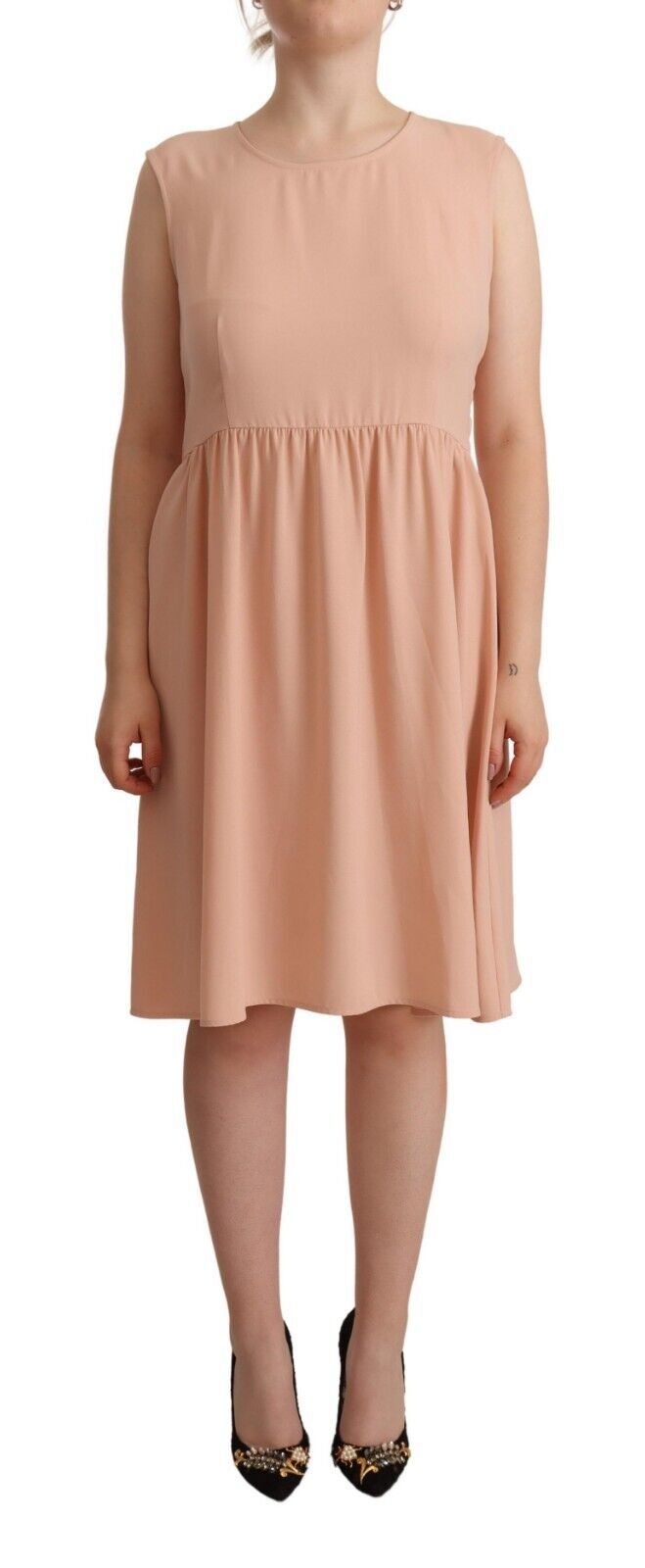 Elegant Beige Sleeveless Shift Dress