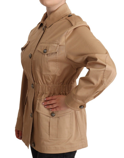  - Chic Beige Button Down Coat with Embellishments