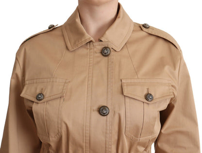  - Chic Beige Button Down Coat with Embellishments