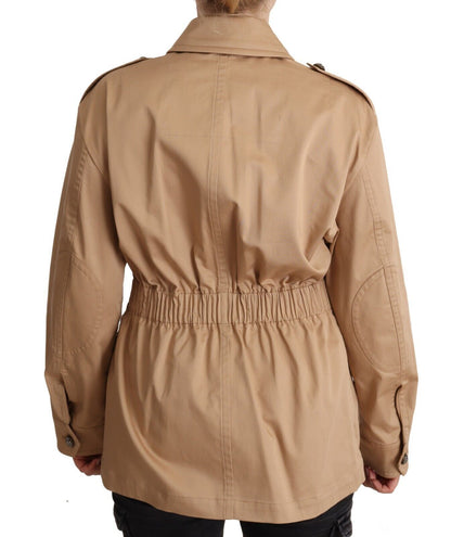  - Chic Beige Button Down Coat with Embellishments