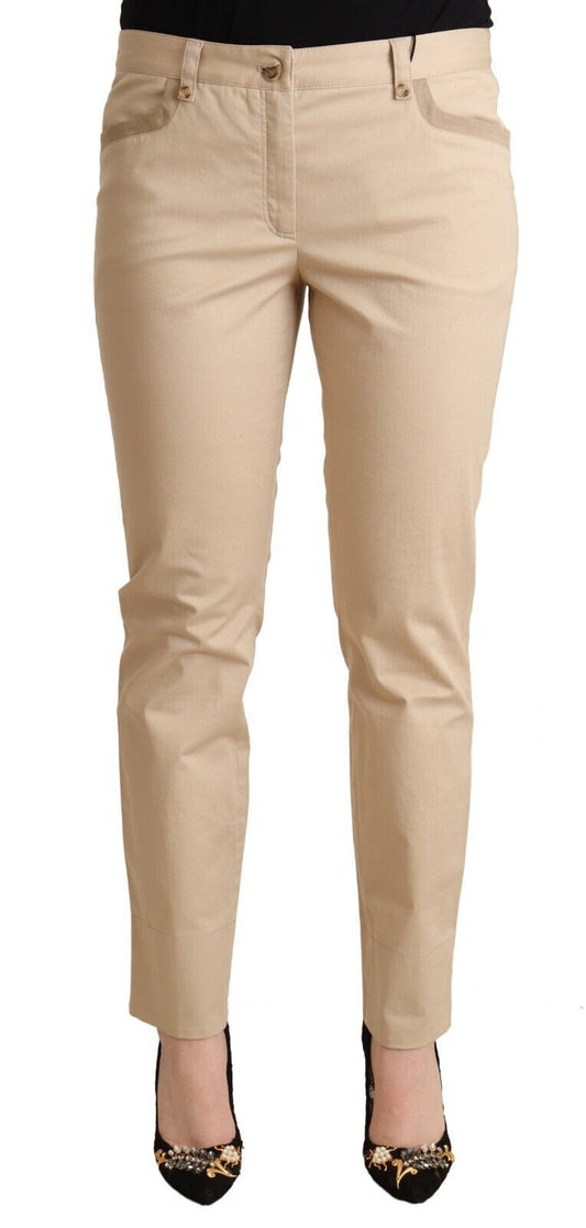  - Elegant Beige Cotton Stretch Skinny Pants