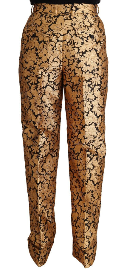  - Elegant Floral Jacquard High Waist Trousers