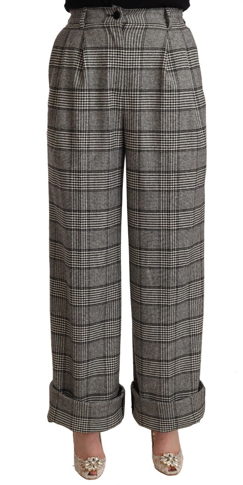  - Elegant High Waist Straight Trousers In Grey