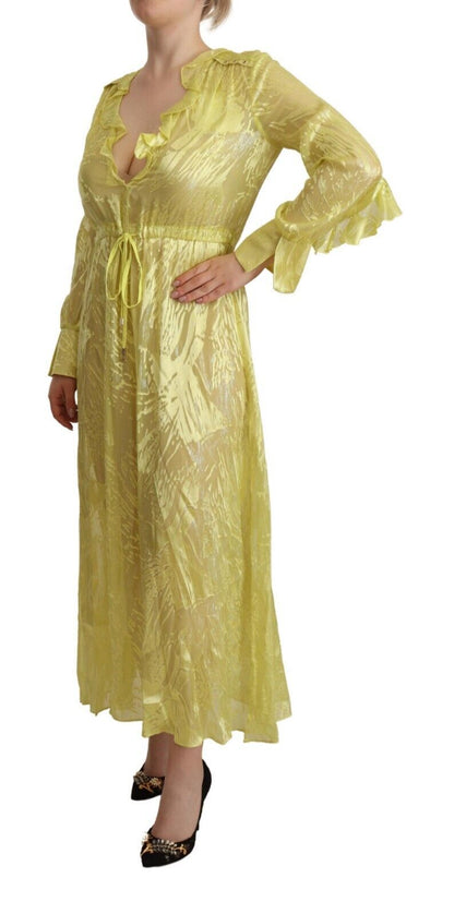  - Sunshine Silk Blend Maxi Dress - Long Sleeves & Plunge