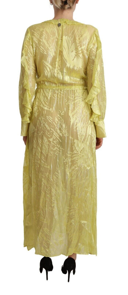  - Sunshine Silk Blend Maxi Dress - Long Sleeves & Plunge