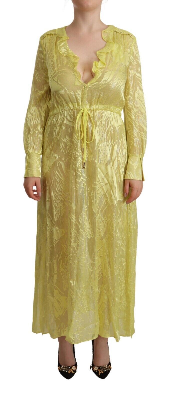  - Sunshine Silk Blend Maxi Dress - Long Sleeves & Plunge