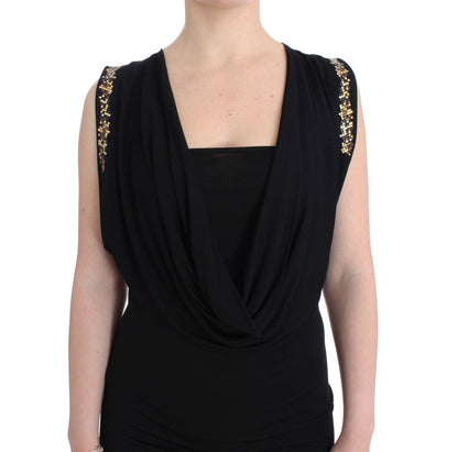  - Elegant Sleeveless Black Mini Dress with Gold Details