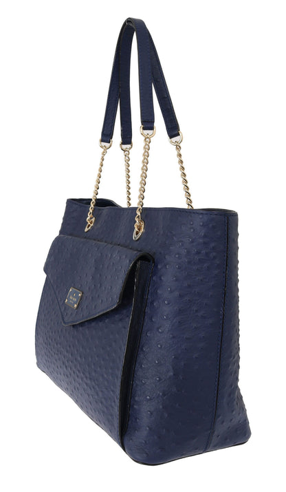  - Elegant Ostrich Leather Handbag in Blue