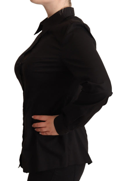  - Elegant Black Cotton Blend Collared Top