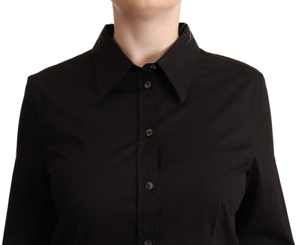  - Elegant Black Cotton Blend Collared Top