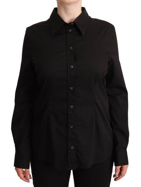  - Elegant Black Cotton Blend Collared Top