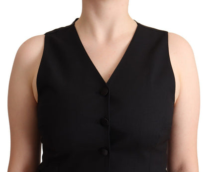  - Elegant Black Vest Top with Button Detail