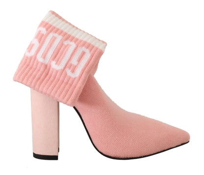  - Chic Pink Suede Ankle Boots with Logo Socks