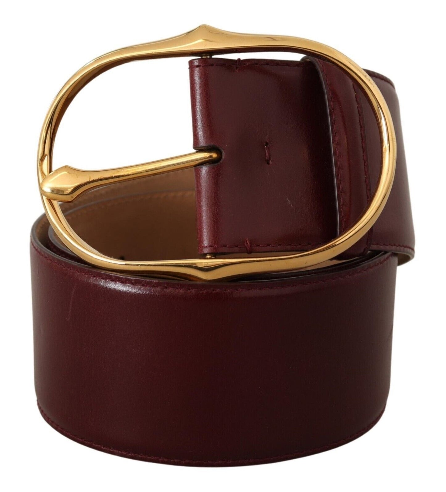  - Elegant Brown Leather Belt with Gold Oval Buckle