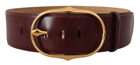  - Elegant Brown Leather Belt with Gold Oval Buckle