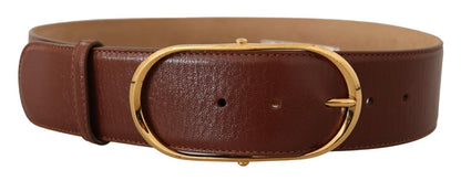  - Elegant Brown Leather Belt with Gold Buckle