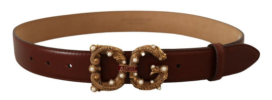  - Elegant Pearl-Embellished Leather Amore Belt