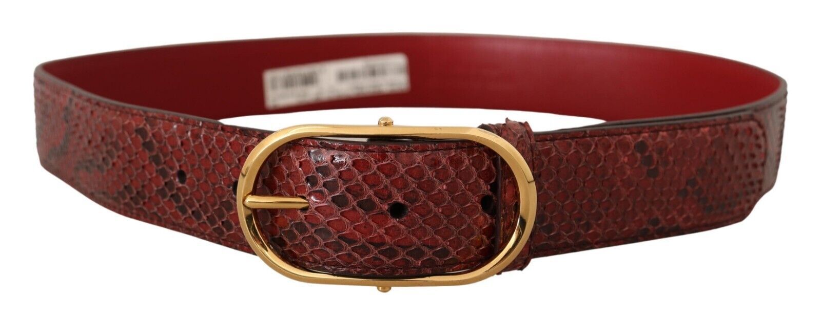 Red Snakeskin Leather Belt with Gold Buckle