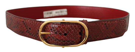  - Red Snakeskin Leather Belt with Gold Buckle