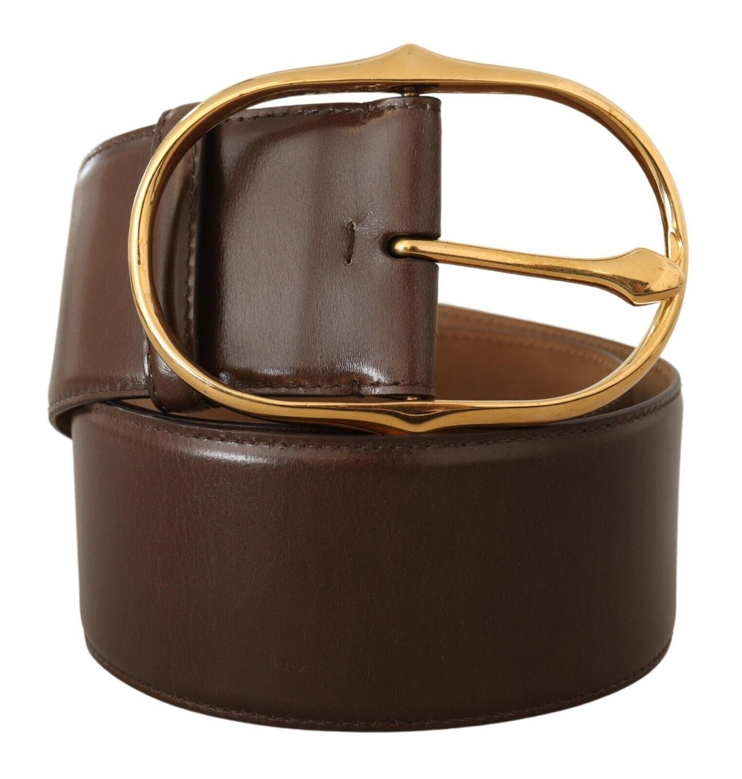  - Elegant Brown Leather Belt with Gold Buckle