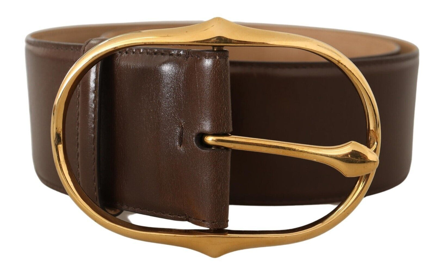  - Elegant Brown Leather Belt with Gold Buckle