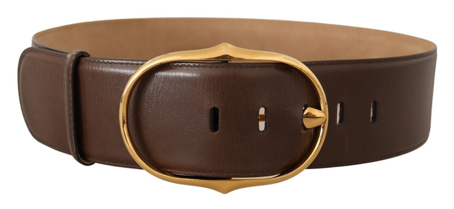  - Elegant Brown Leather Belt with Gold Buckle