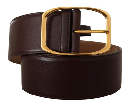  - Elegant Dark Brown Leather Belt with Gold Buckle