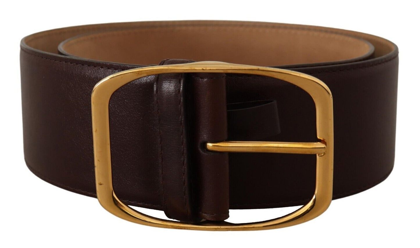  - Elegant Dark Brown Leather Belt with Gold Buckle