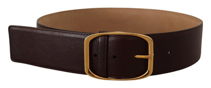  - Elegant Dark Brown Leather Belt with Gold Buckle