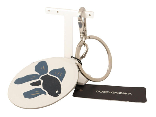  - Chic White Leather Keychain