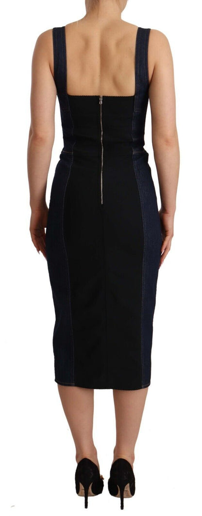  - Elegant Dark Blue Denim Sheath Midi Dress