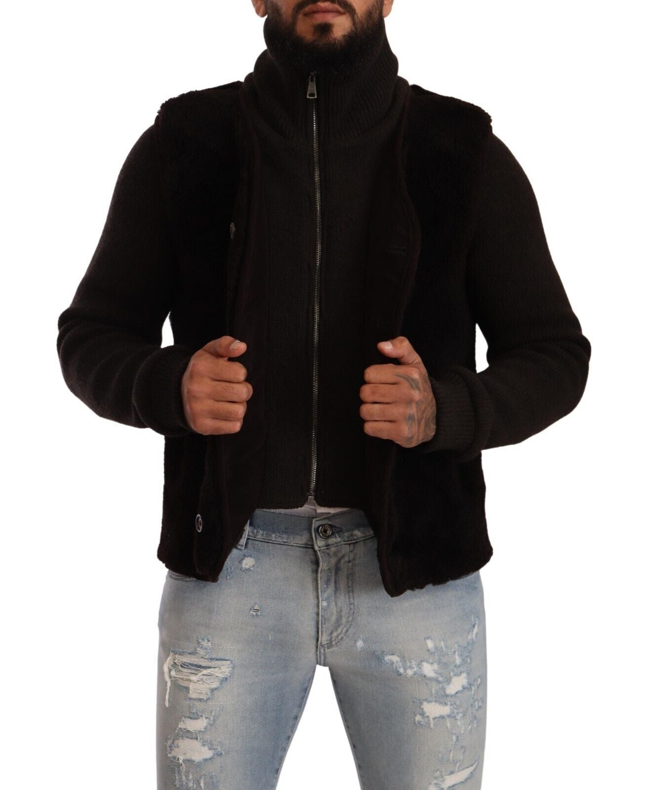  - Elegant Leather Bomber Jacket