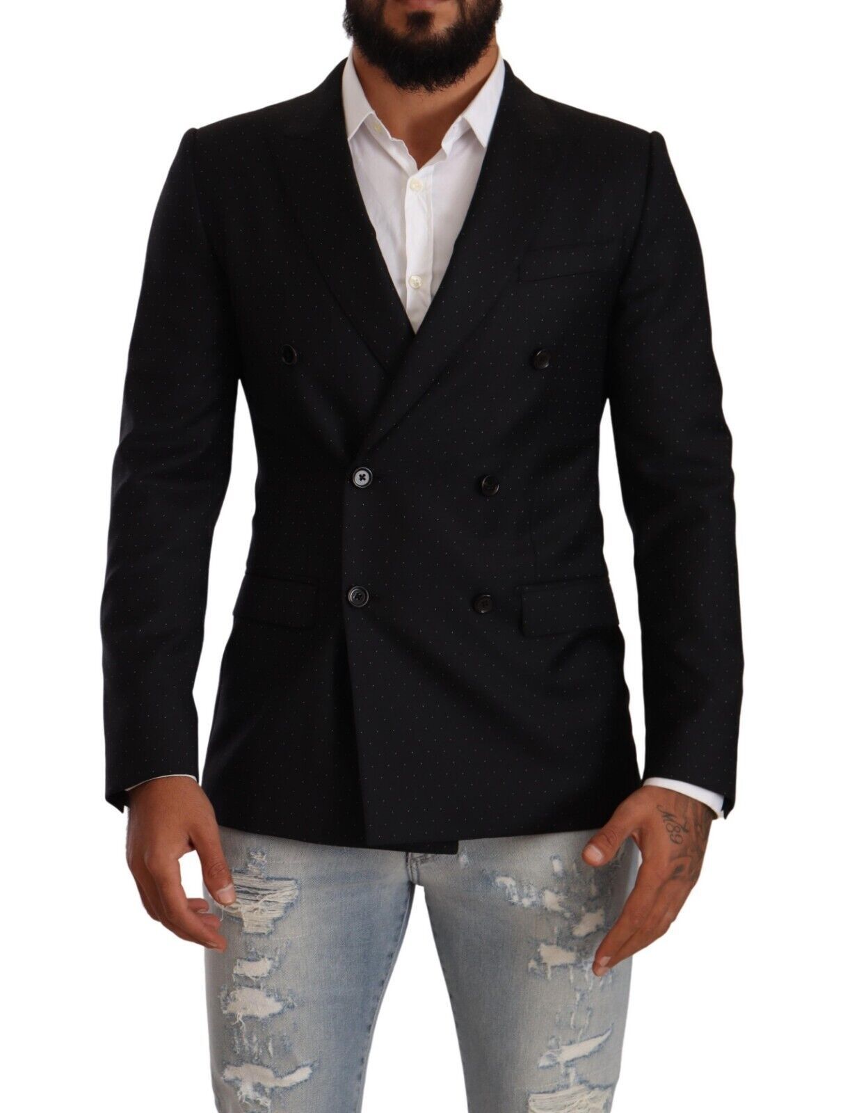  - Elegant Black Dotted Formal Blazer