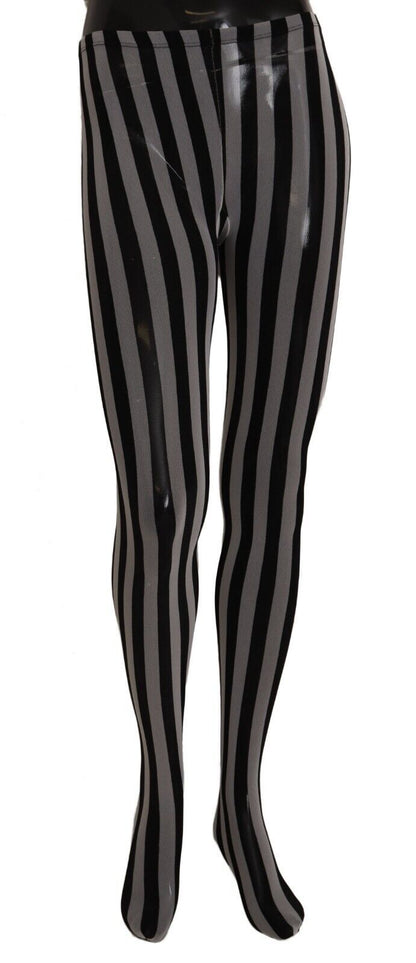  - Black and White Striped Luxury Tights