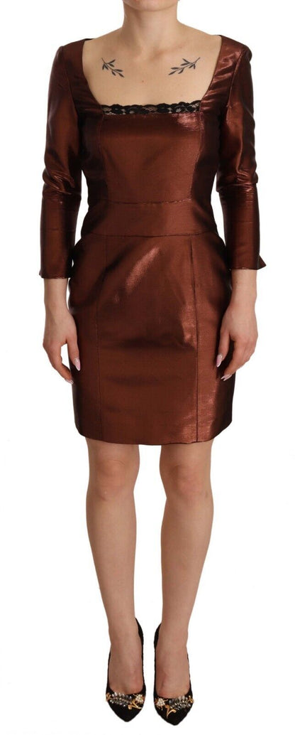  - Elegant Bronze Sheath Mini Dress with Square Neck