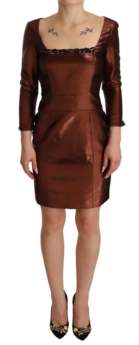  - Elegant Bronze Sheath Mini Dress with Square Neck